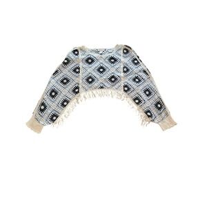 House of Harlow 1960 Crochet Sweater Fringe Shrug Top O/S Blue Granny Square